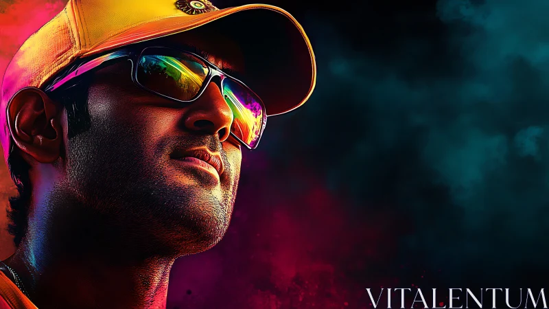 Neon-lit sports portrait captures confident athlete gaze.