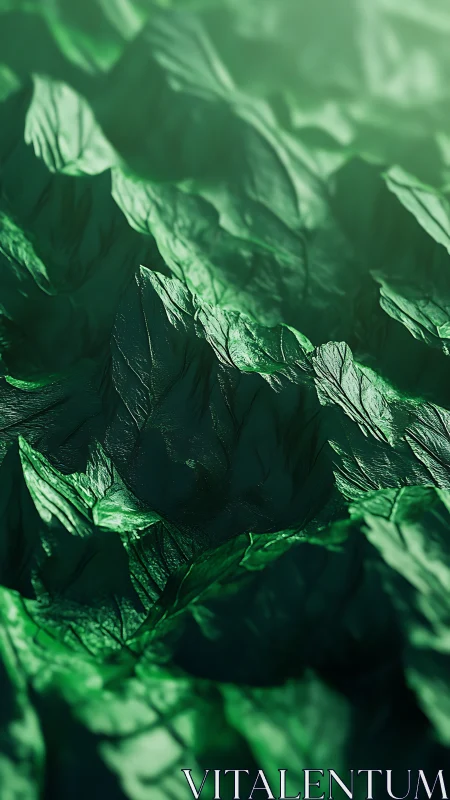 Green abstract terrain folds in soft directional light.