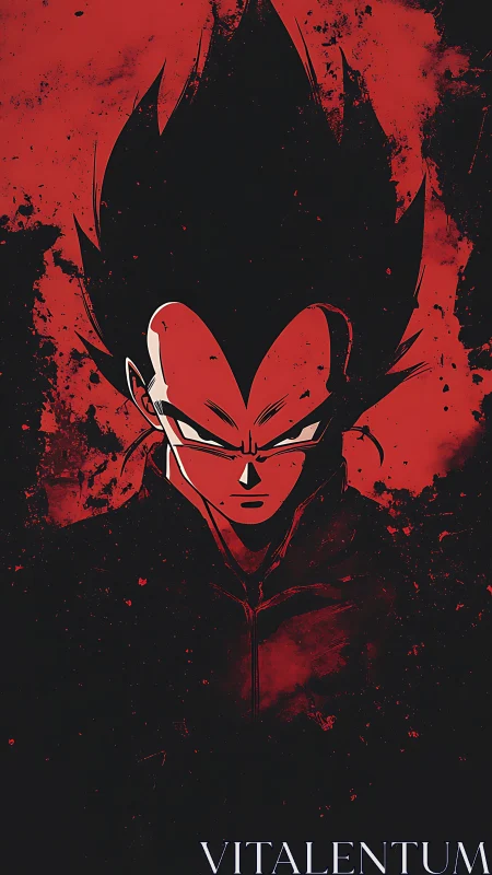 Silhouetted anime warrior on distressed red background.