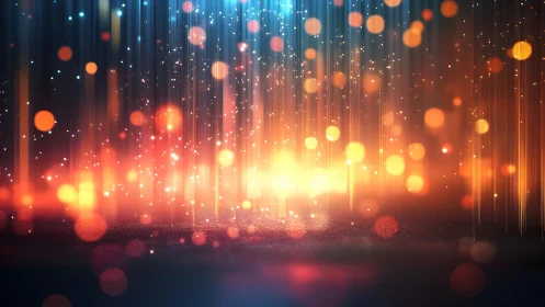 Bokeh Light Trails and Glowing Particles in Abstract Digital Art.