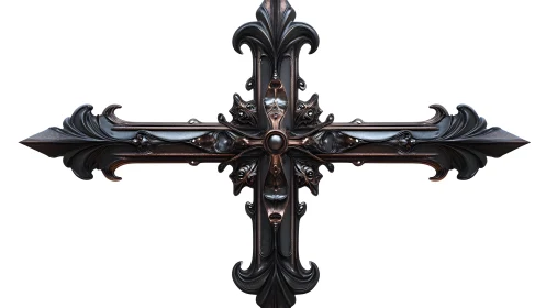 Ornate Gothic Cross with Intricate Metallic Details and Flourishes.