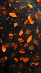 Gentle drift of autumn leaves over inky water canvas.