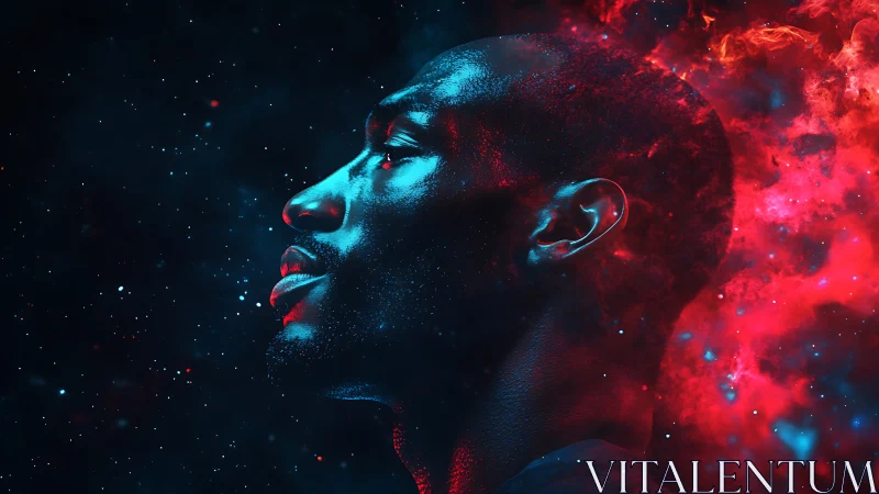 Star-seeded dreamer exhales nebula fire into quiet space