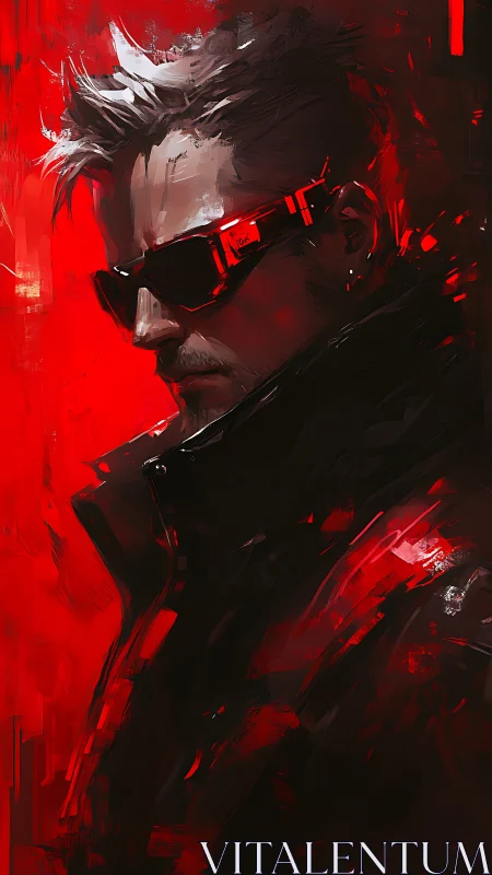 Scarlet cyber renegade in razor-edged neon shadows.