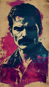 Neon-stained vigilante portrait in scratched retro grit.