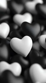 Black and White Heart-Shaped Objects Arrangement