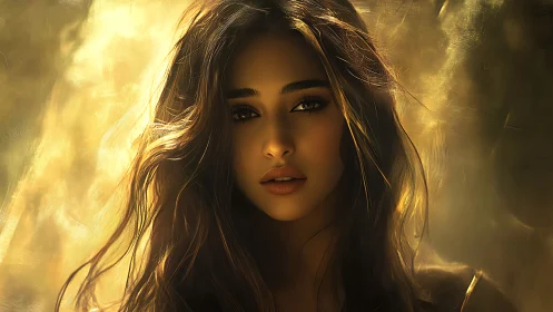 Golden backlit female portrait renders cinematic glow
