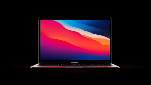 Photorealistic laptop hero shot with minimalist black backdrop.