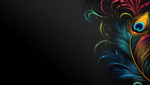 Digital peacock feather motif on dark gradient background.