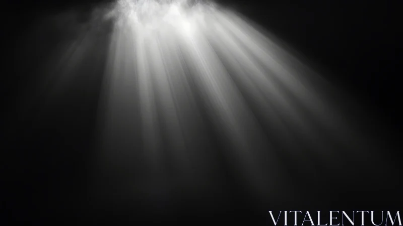 Directional volumetric light rays in dark atmospheric void.