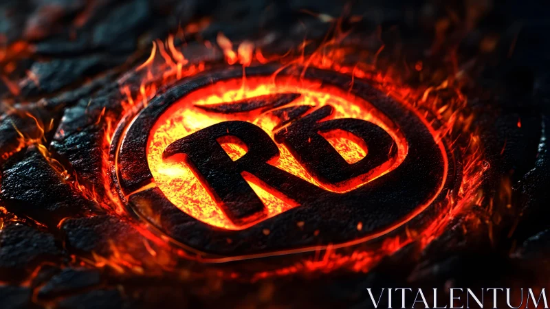 Fiery molten metal logo with initials on cracked lava ground.