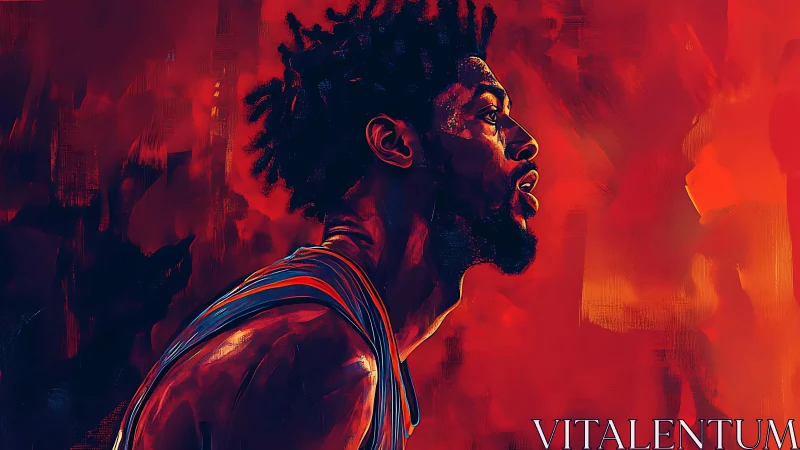 Flame-lit courtside profile of a focused basketball warrior.