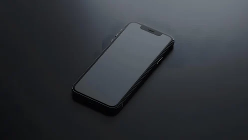 Modern smartphone on sleek black surface in minimalist style.