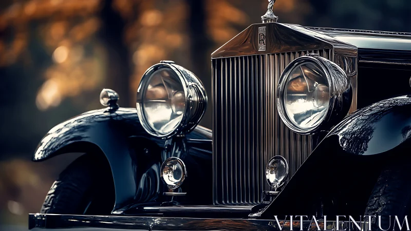 Classic Rolls-Royce front end gleams in warm evening light