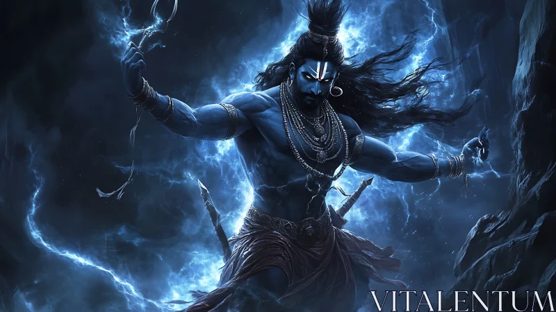 Storm crowned blue warrior dancing through thunder’s heart.