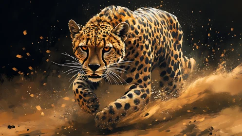 Leopard's Desert Dash: Dust and Predatory Fire.