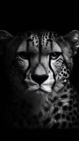 Cheetah Front-Facing Portrait in High-Contrast Monochrome.