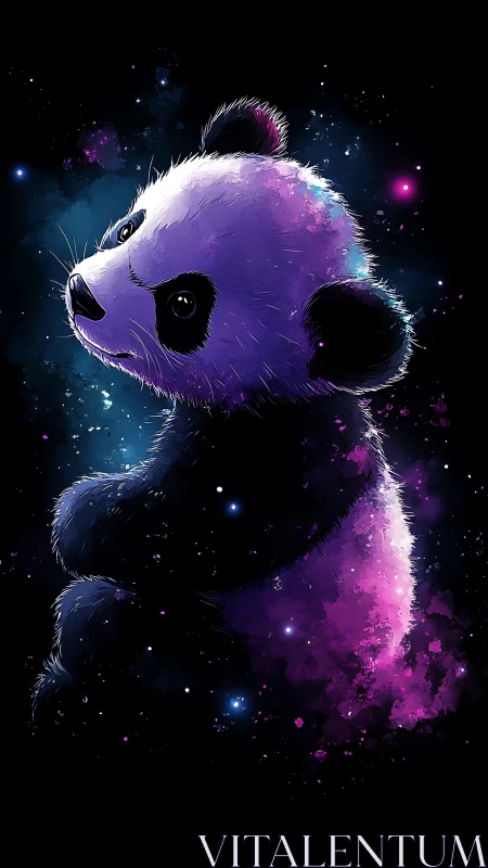 Cosmic nebula-lit panda profile with galactic fur dispersion.
