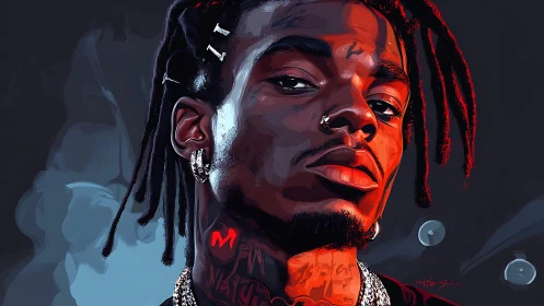 High-contrast digital portrait uses sharp vectorized shading planes