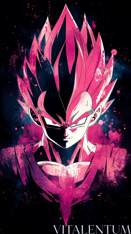 Chromatic Saiyan portrait with bilateral neon ink symmetry.