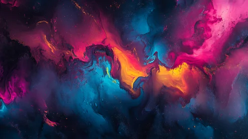 Vibrant nebula-like paint currents swirl through deep space