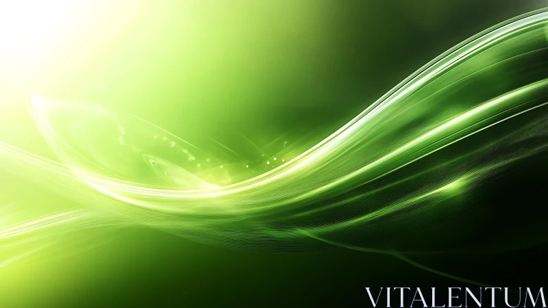 Luminous Green Abstract Waves Digital Art with Smooth Light Effects.