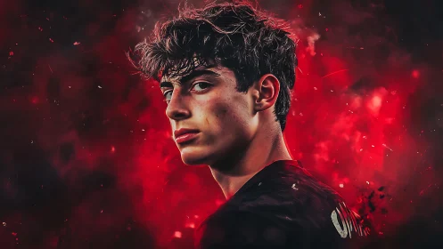 Fiery red portrait of a determined young dreamer at dusk.