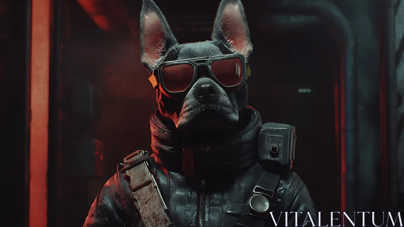 Cyber alley hound in tactical shades guards the neon hush.