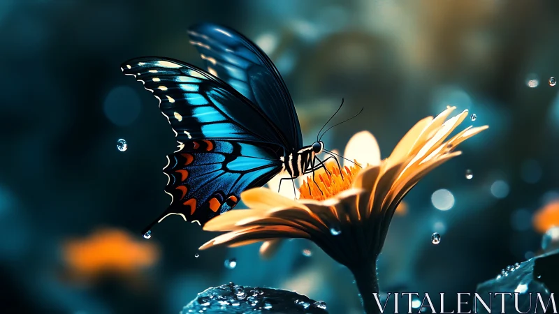 Midnight butterfly sips sunrise from a glowing wildflower