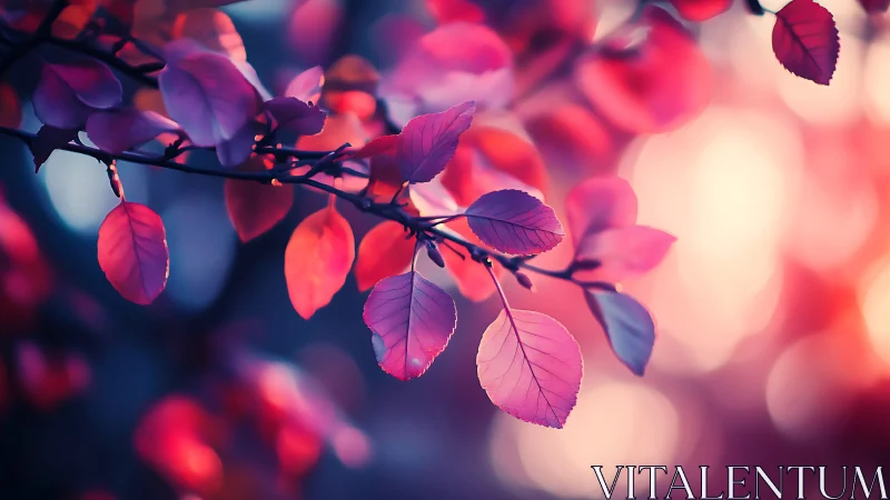 Crimson and violet foliage in dreamy shallow depth of field.