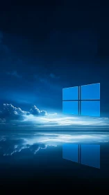 Calm blue horizon with glowing digital window reflection.