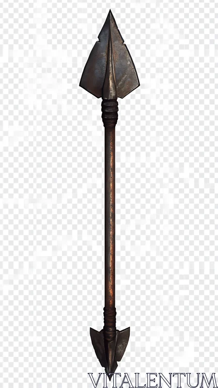 Rustic double-headed spear shaft with aged metal blades.