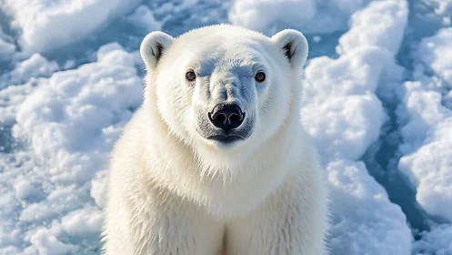 Polar daydreamer sits bright and curious on broken sea ice