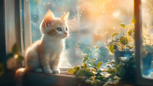 Kitten's Window Watch in Golden Sunlight.