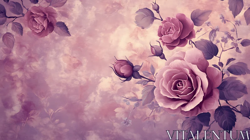 Ethereal Rose Garden in Soft Mauve Light and Delicate Shadows