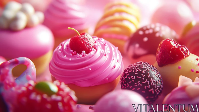 Vibrant pink confectionery still life in soft-focus bokeh style.