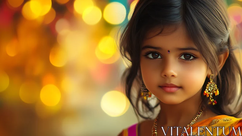 Young Girl Radiant with Cultural Grace and Warm Celebration