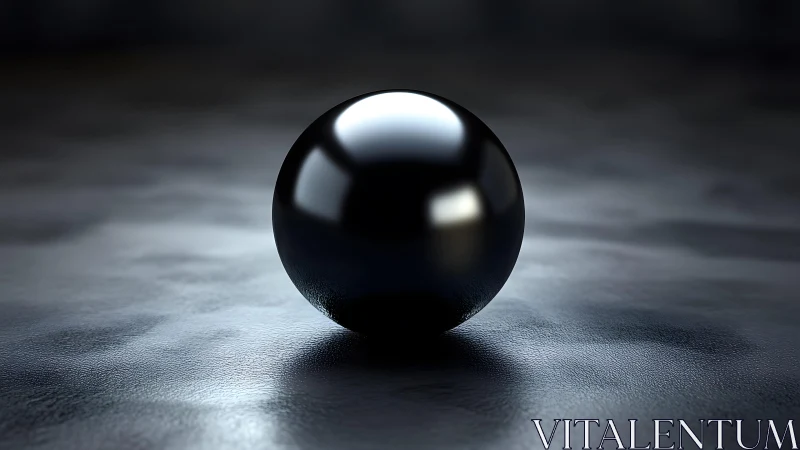 3D metallic sphere on textured ground, minimalist lighting study.