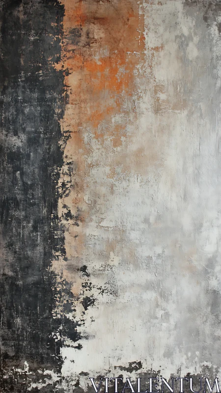Vertical abstract texture with layered gray, white, rust tones.