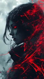 Side-profile sorceress portrait with red ethereal flame turbulence