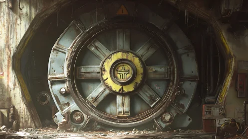 Massive circular vault door sealed inside decayed tunnel