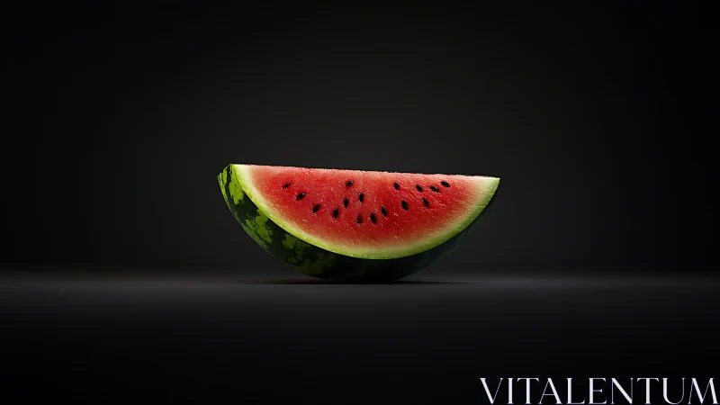 Watermelon slice on dark background with studio lighting.
