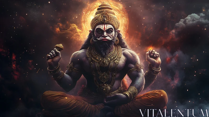 Cosmic warrior sage in molten halo of celestial ember power.