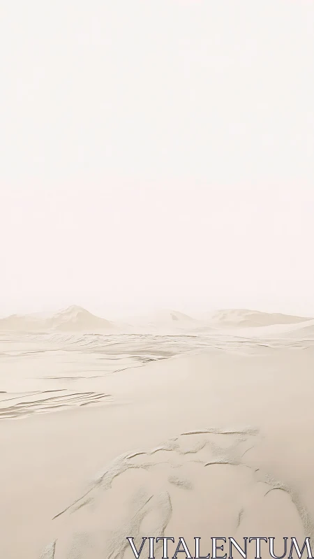 Minimal desert landscape with pale dunes and horizon.
