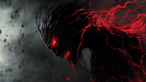 Shadowy ember spirit wrapped in crackling red energy.