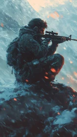 Snowstorm sniper carves calm focus from roaring chaos