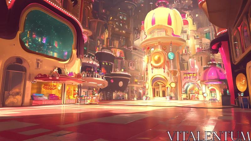 Neon-Soaked Cyberpunk Plaza: Retro-Futuristic Digital Environment.