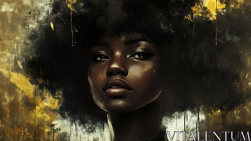 Golden abstract portrait with luminous afro silhouette.