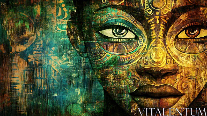 Radiant tribal portrait glows with layered color and calm strength