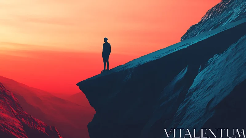 Solitary dreamer poised on a neon-drenched cliff edge.